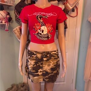 y2k camo mini skirt